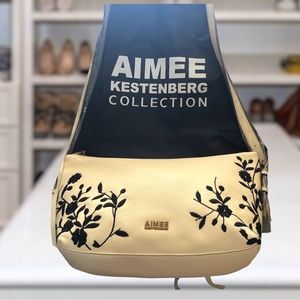 Aimee Kestenberg Large Pebble Leather Cream Black Floral Embroid Bag